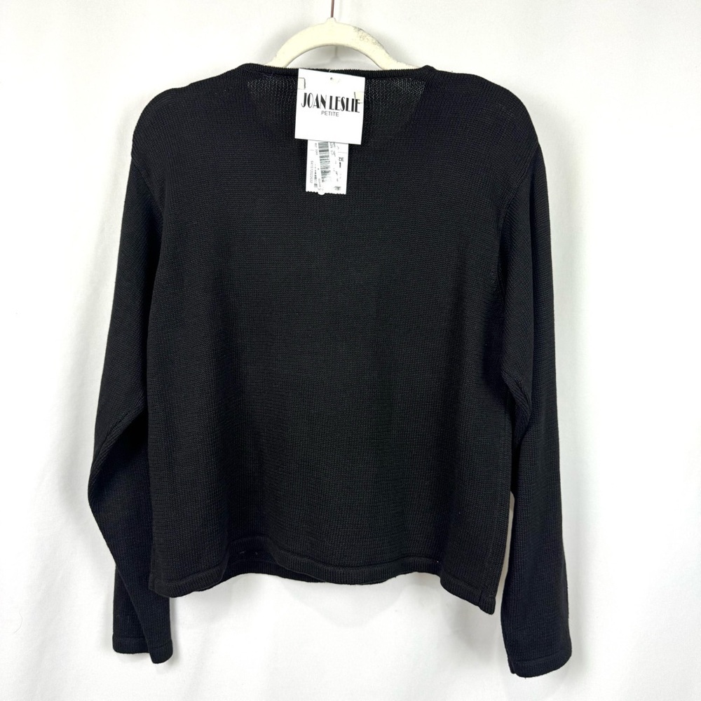 VTG Joan Leslie Petite M Knit Black Gold Embroidered Button Up Cardigan Sweater - Picture 4 of 9